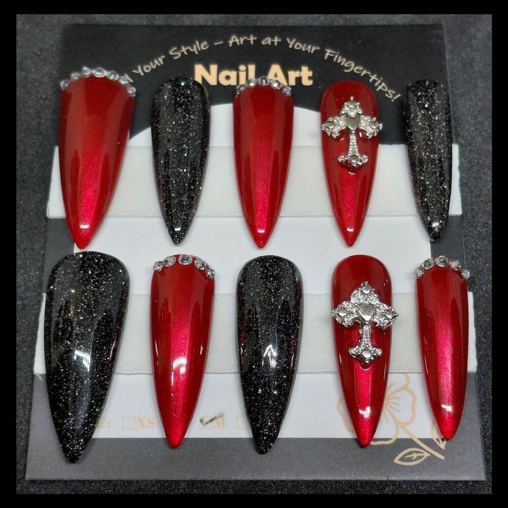 4/$40 ***Summer Sale*** Red and Black Hard Gel Nail Art Set